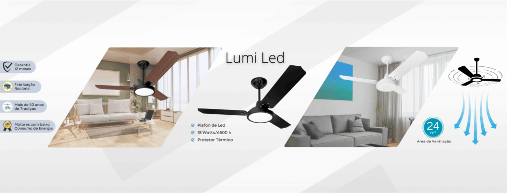 Ventilador de Teto Loren Sid é Bom? Vale a Pena? 13 Banner oficial da Lorensid apresentando os ventiladores Lumi LED.