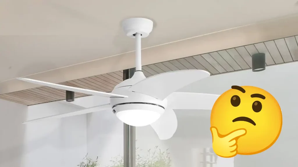 Ventilador de Teto branco e um emoji de dúvida